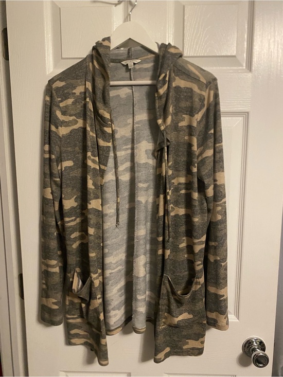Lucky Brand Sweaters - Lucky Brand Olive and Tan Camo Hooded Cardigan